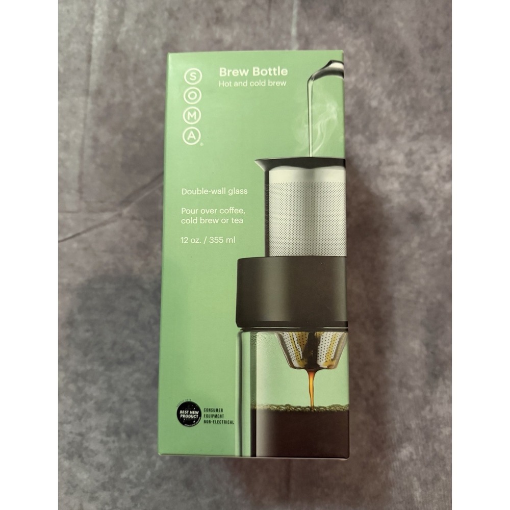 SOMA Brew Bottle Double-Wall Glass w/ Leak-Proof Lid Hot/Cold 355 ml